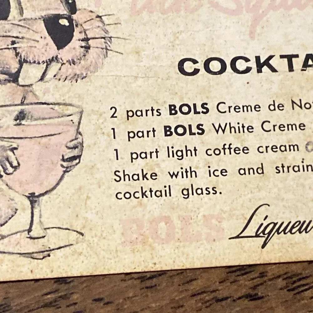 RARE Bols Liqueurs Advertising PINK SQUIRREL Folding Table Card Louisville KY